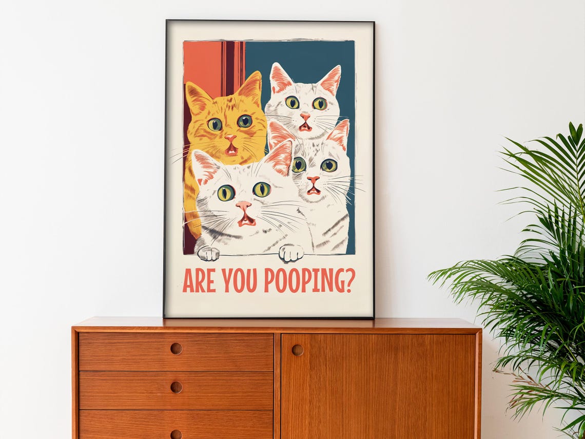 Are You Pooping Surprised Cats Peeking Funny Bathroom Poster - Image 3