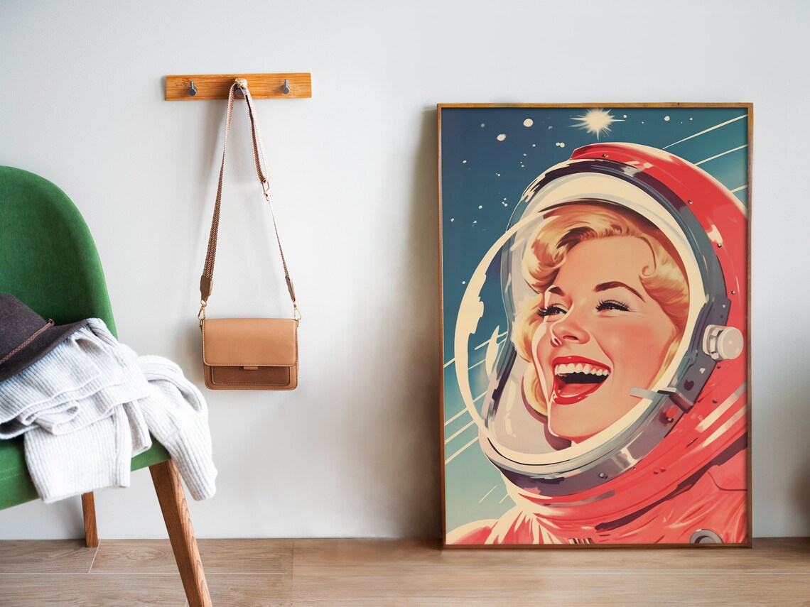 Female Astronaut Retro Futuristic Space Art Print - Image 5