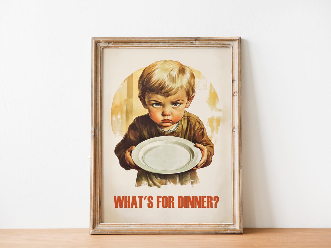 Whats For Dinner Grumpy Kid Empty Plate Funny Vintage Kitchen Poster - Image 5