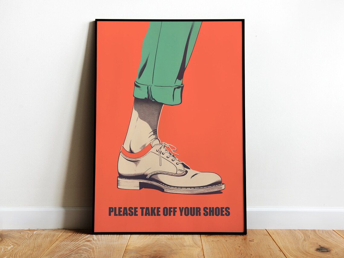 Please Take Off Your Shoes Retro Orange Funny Entrance Sign Poster