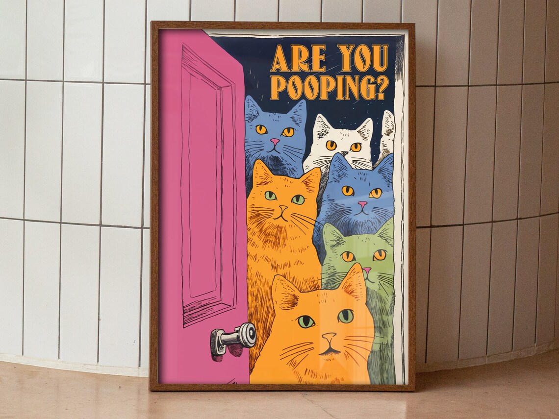 Bathroom Cat Print, Funny Maximalist Toilet Art - Image 2