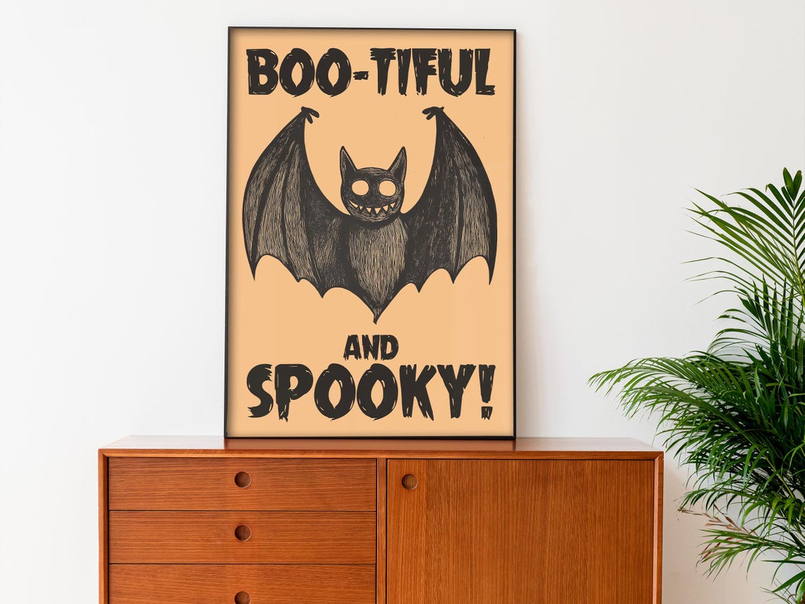 Boo-Tiful And Spooky Smiling Bat Cute Halloween Decor Poster - Image 3
