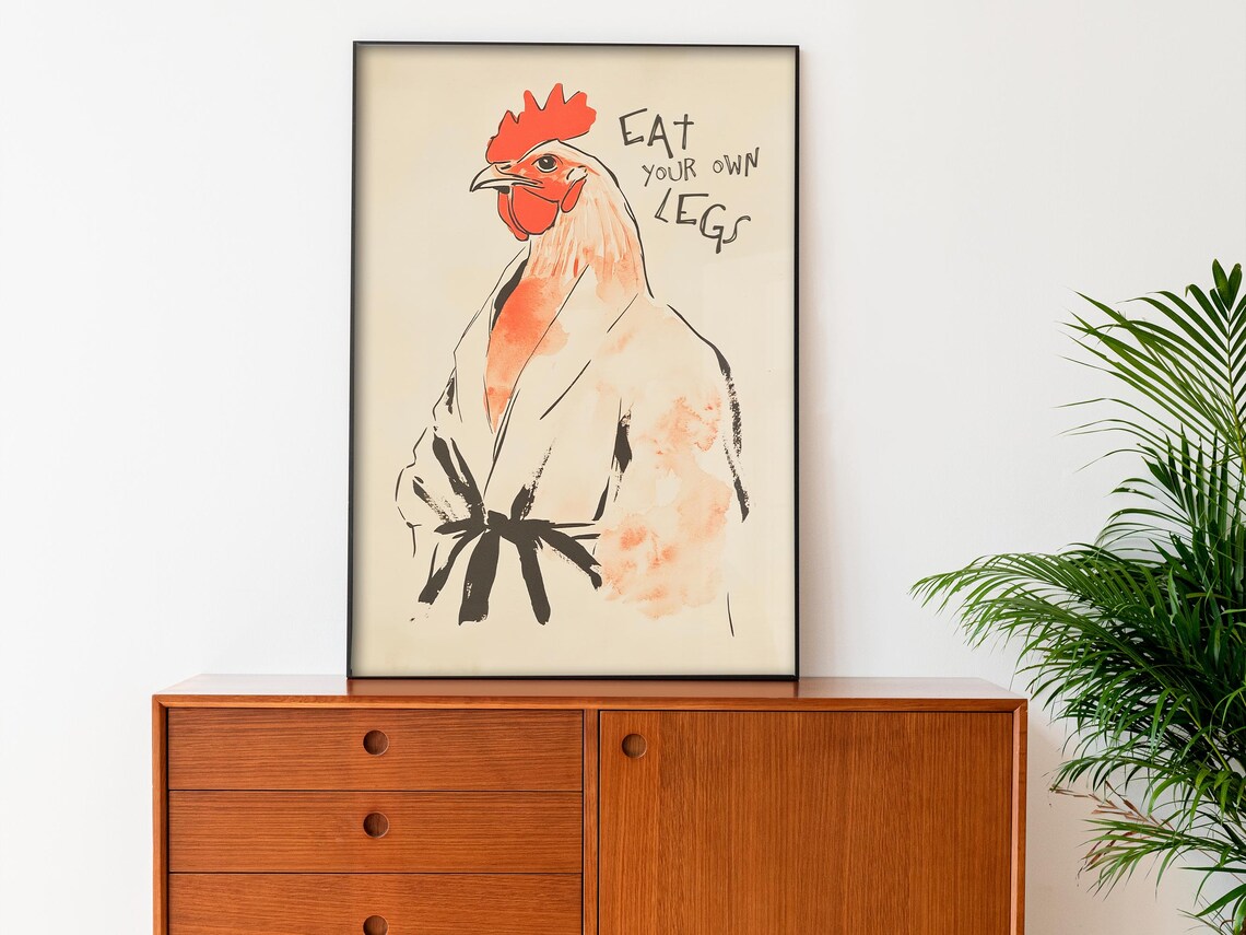Eat Your Own Legs Funny Chicken Watercolor Kitchen Quote Poster - Image 3