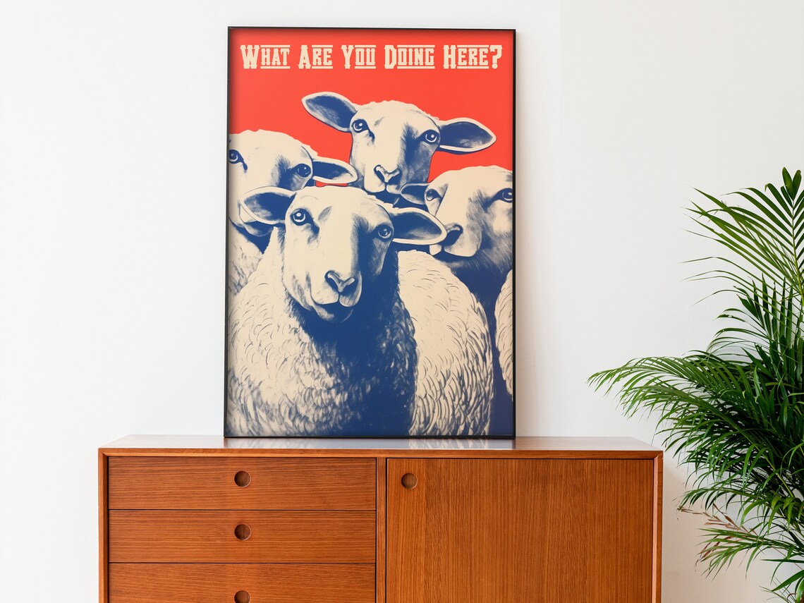 Funny Sheep Bathroom Art Print, Retro Restroom Decor - Image 2