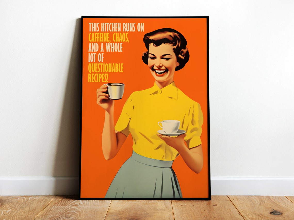 Retro Kitchen Print Funny Kitchen Wall Art Retro Housewife Print Hostess Gift This Kitchen Runs On Print Coffee Print Family Rules