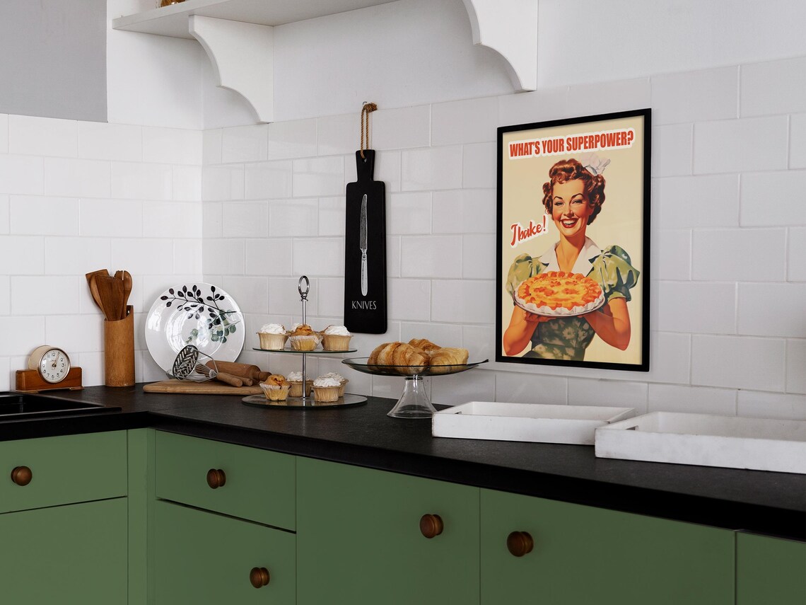 Whats Your Superpower I Bake Retro Woman Pie Vintage Kitchen Poster - Image 2