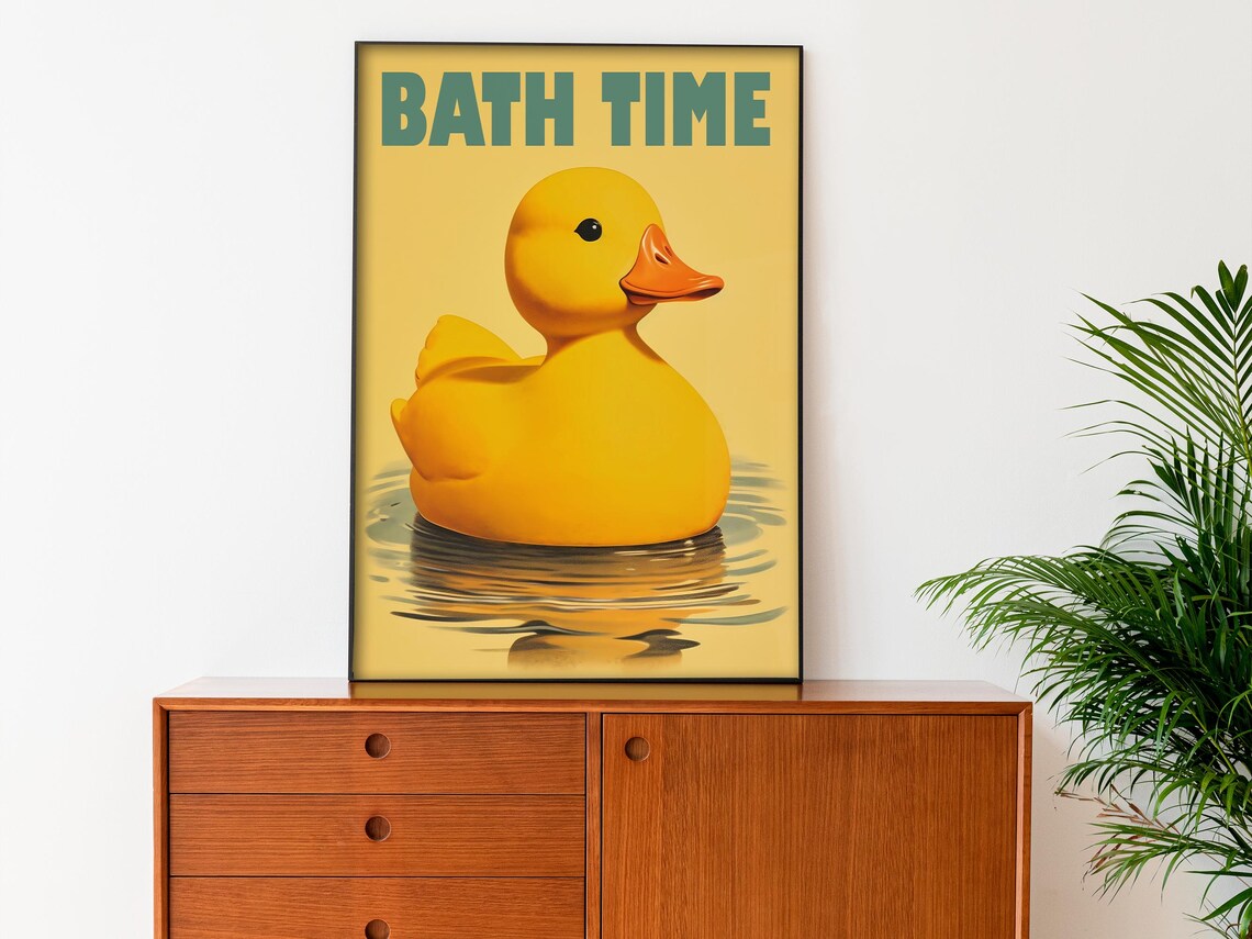 Cute Duck Bath Time, Funny Bathroom Art Print - Image 3