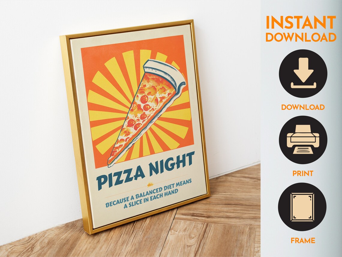 Retro Pizza Night Art Print, 70s Style Kitchen Decor - Image 6