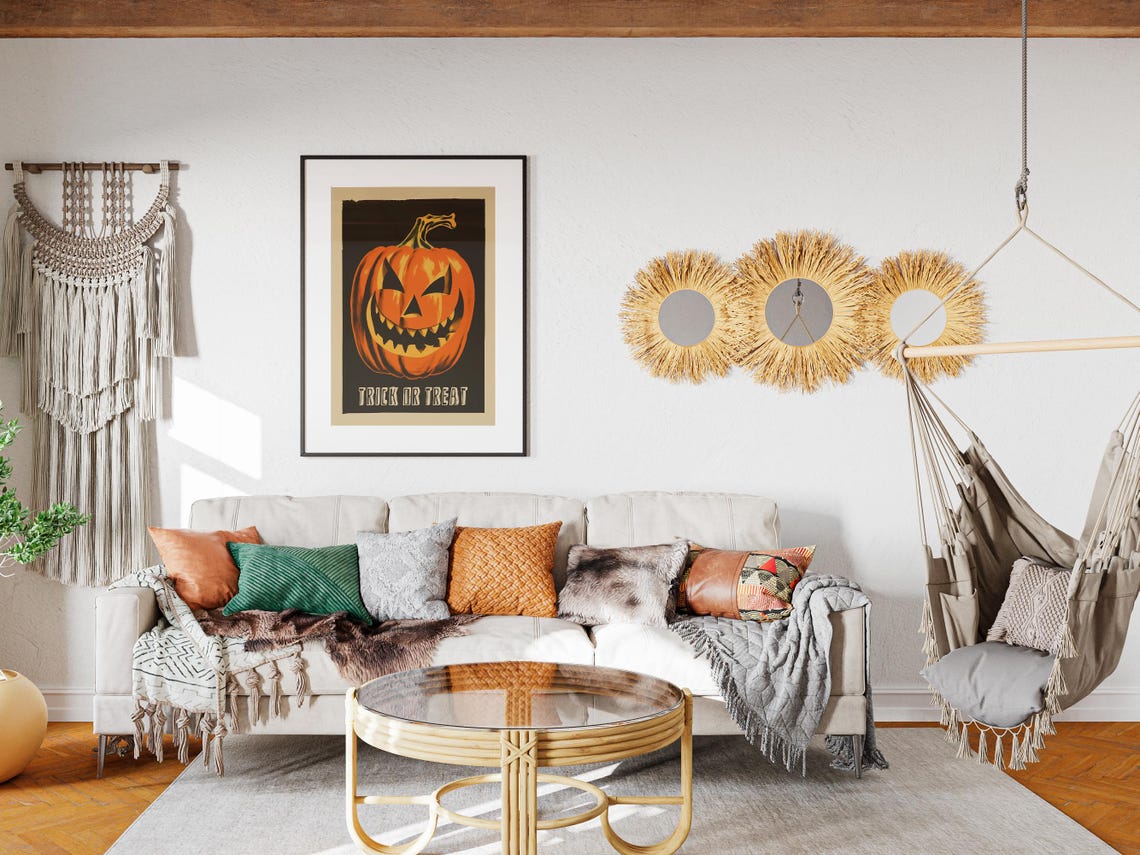 Retro Trick Or Treat Jack O Lantern Black Orange Halloween Poster - Image 2