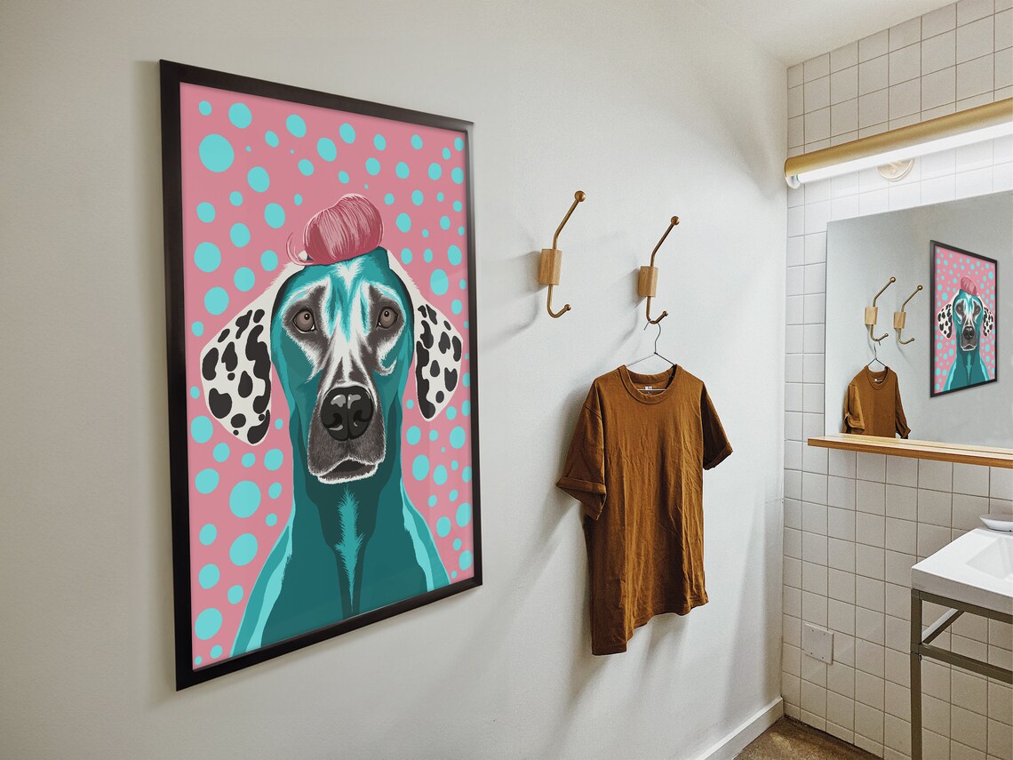 Funky Dalmatian Dog Pink Polka Dot Bright Pop Art Portrait Poster - Image 4