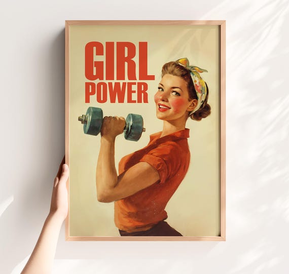 Girl Power Wall Art Retro Fitness Poster Feminist Gym Decor Strong Woman Print Studio Printable Gifts