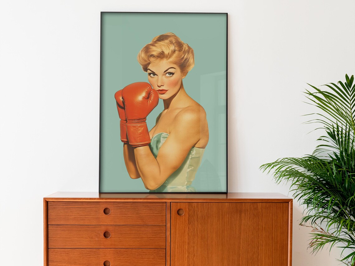 Retro Female Boxer Art Print, 50s 60s Gym Decor - Image 4