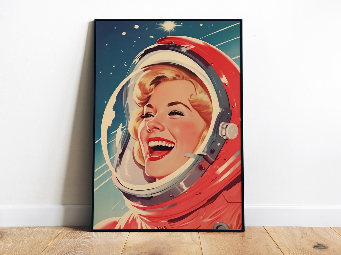 Female Astronaut Retro Futuristic Space Art Print