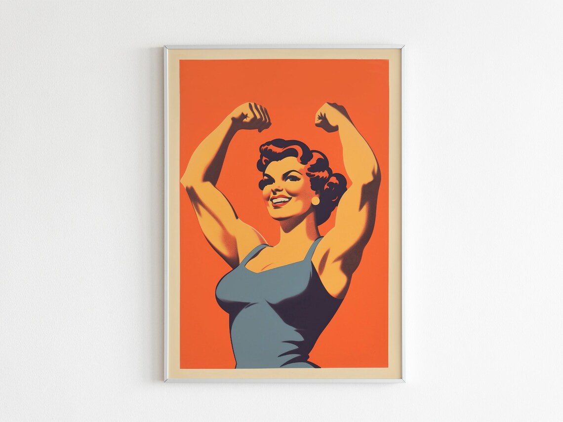 Retro Gym Poster Gym Art Print Gym Wall Art Female Gym Print Bodybuilder Print 50s Style Poster Art For Home Gym Motivation Art - Image 2