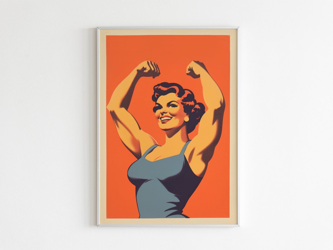 Strong Woman Flexing Muscles Retro Fitness Empowerment Poster - Image 2