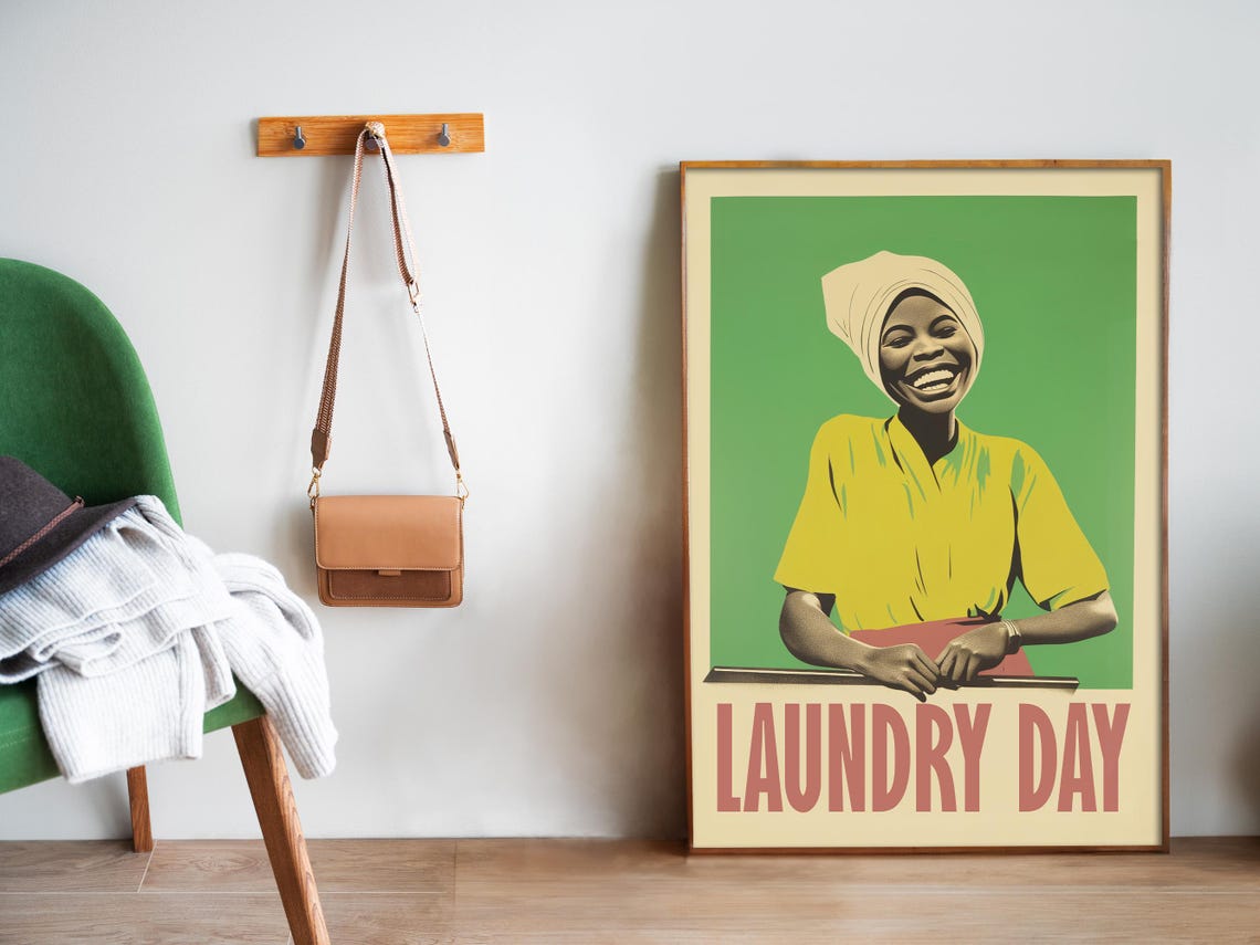 Laundry Day Smiling Retro Woman Green Vintage Laundry Room Poster - Image 5