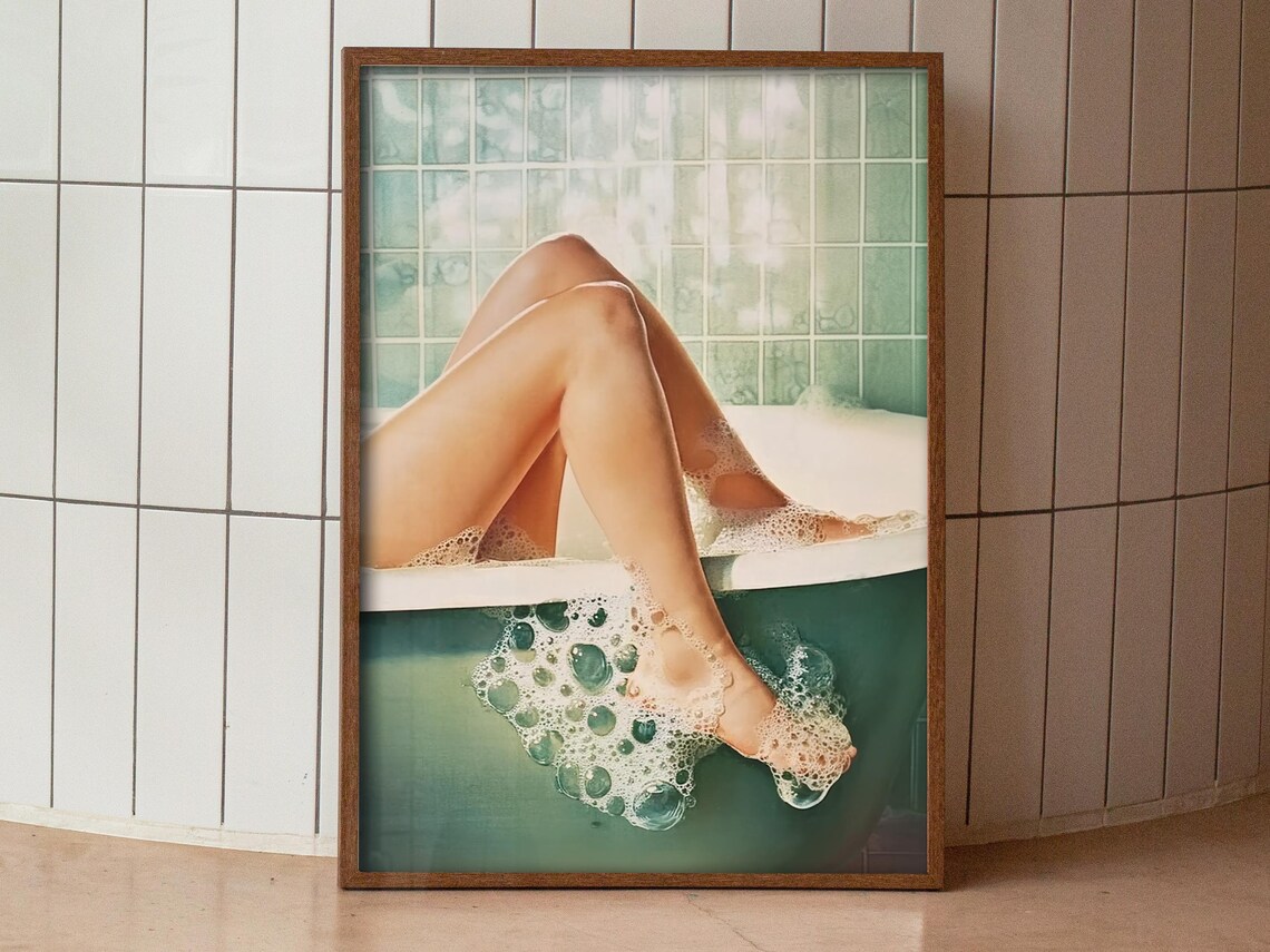 Retro Bathroom Wall Art, Green Get Naked Poster - Image 4