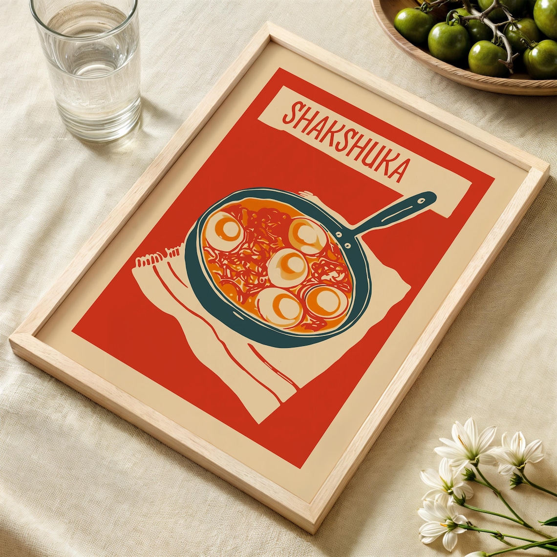 Shakshuka Breakfast Poster, Midcentury Kitchen Decor