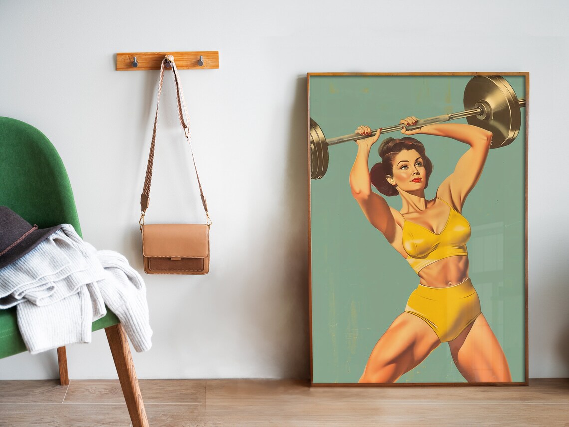 Vintage Woman Weightlifting Barbell Retro Fitness Art Poster - Image 5