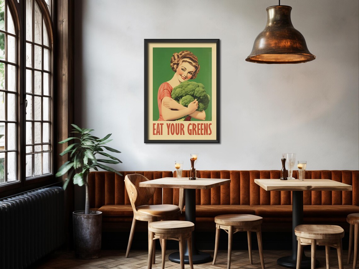 Eat Your Greens Broccoli Vintage Kitchen Art Print - Image 4