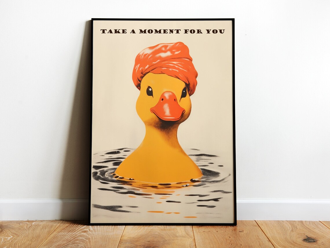Yellow Rubber Duck Bathroom Art, Funny 50s 60s Poster