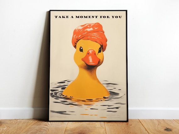 Yellow Rubber Duck Bathroom Art, Funny 50s 60s Poster