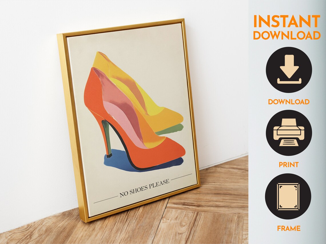 No Shoes Please Pop Art High Heels Orange Entryway Sign Poster - Image 6