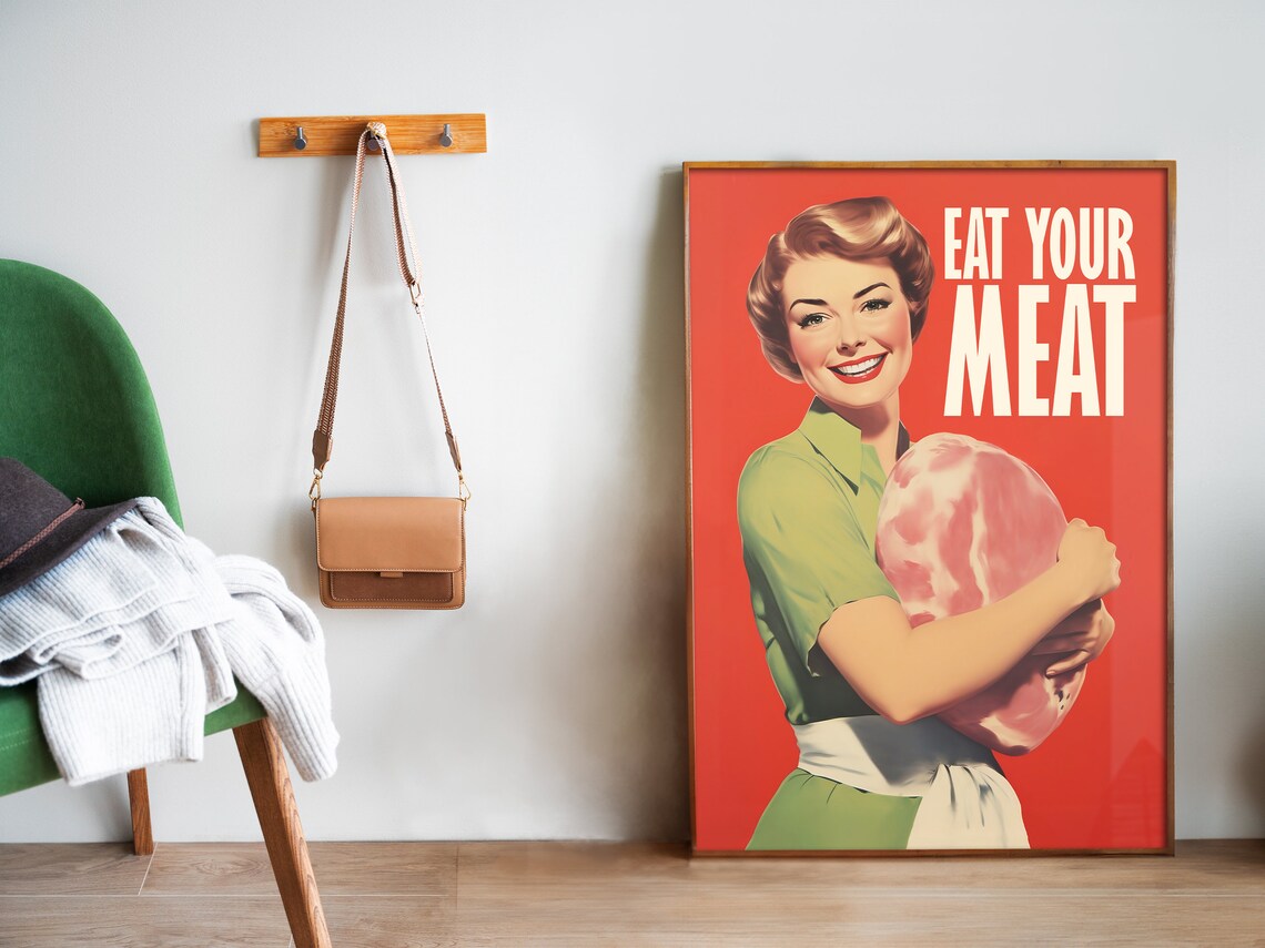 Eat Your Meat Retro Kitchen Poster Print - Image 5