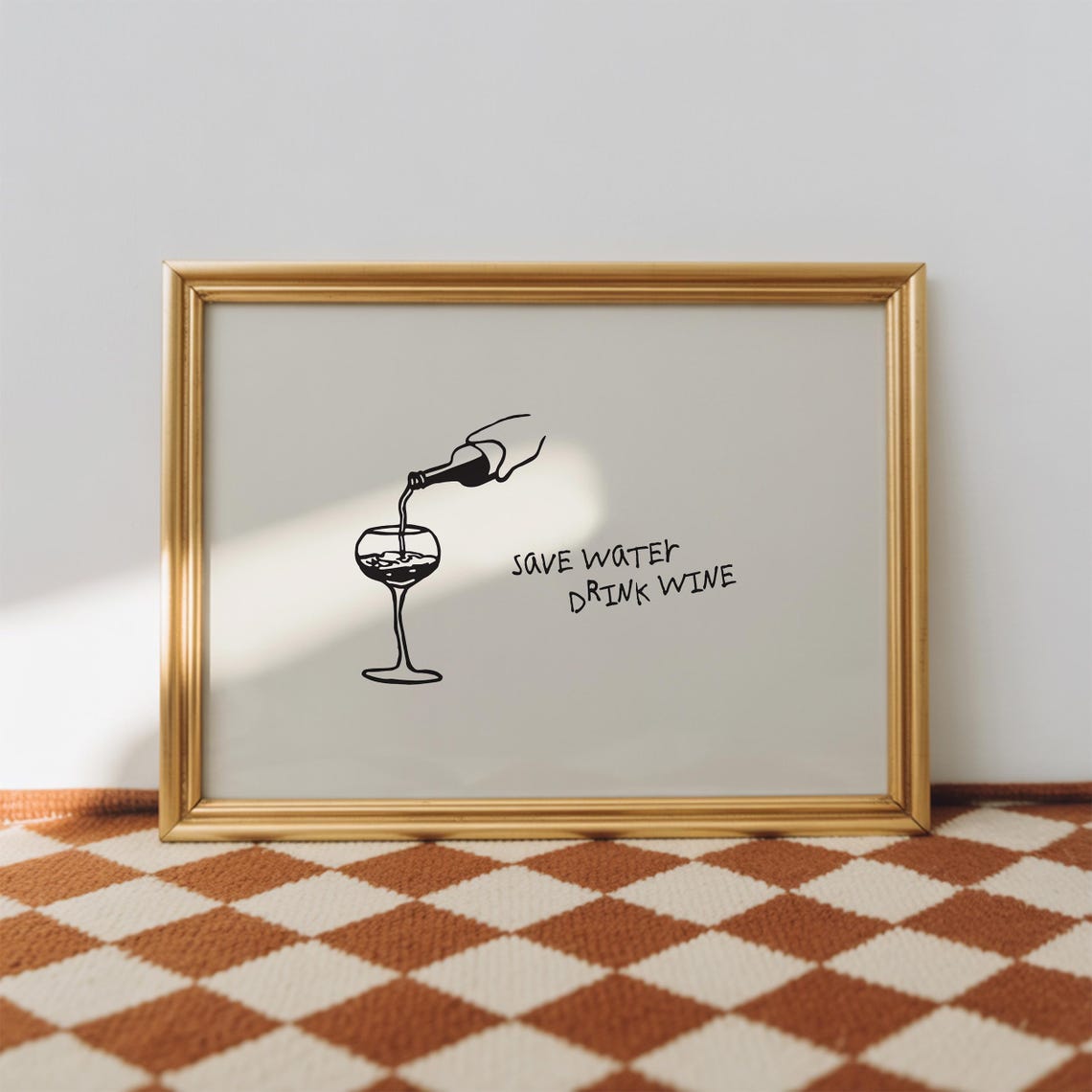 Save Water Drink Wine Funny Bar Cart Line Drawing Kitchen Poster