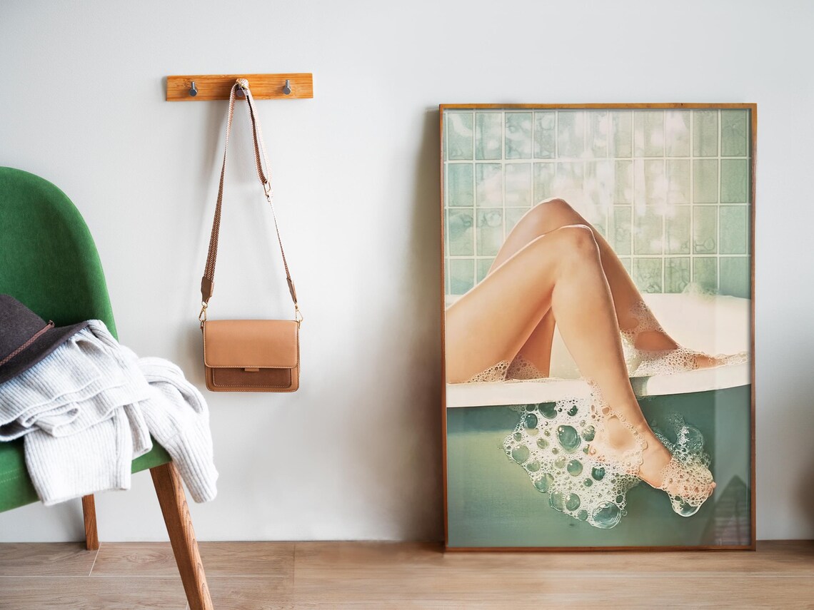 Retro Bathroom Wall Art, Green Get Naked Poster - Image 5