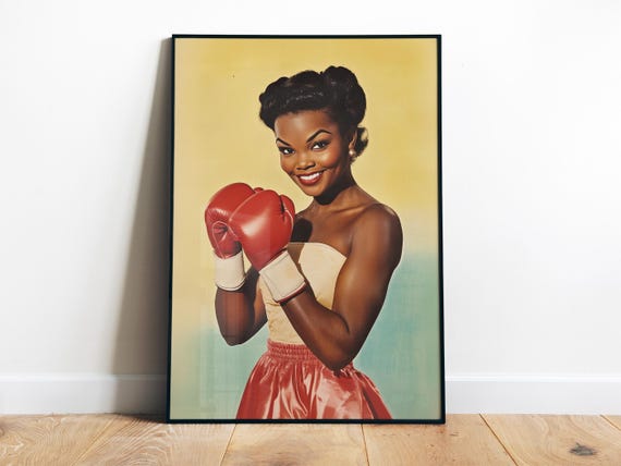 Female Boxer, Retro Black Women Gym Art Print