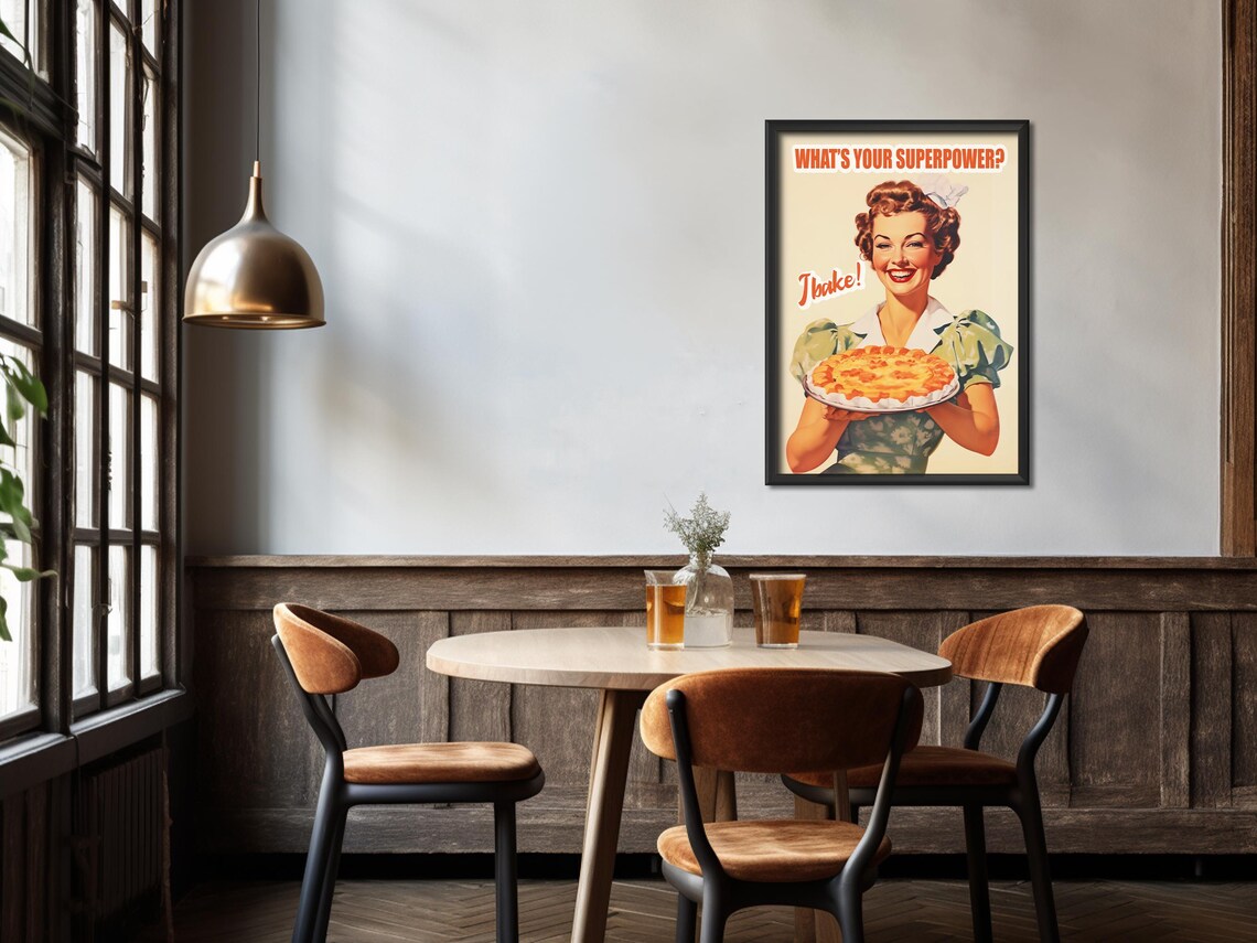 Whats Your Superpower I Bake Retro Woman Pie Vintage Kitchen Poster - Image 4