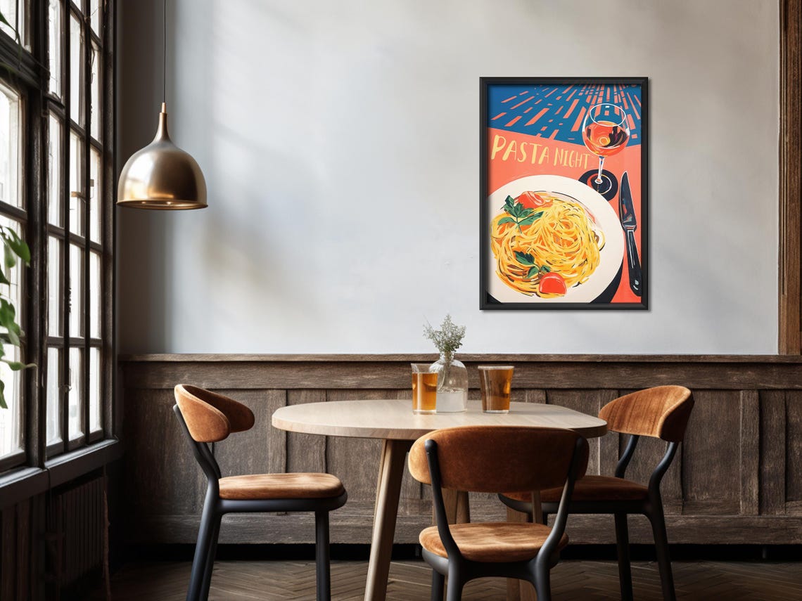 Pasta Night Italian Spaghetti Wine Dinner Kitchen Art Poster - Image 4