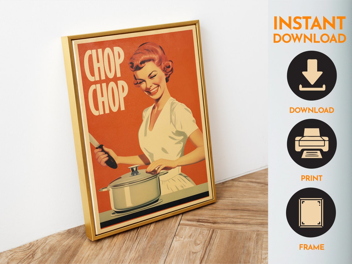 Chop Chop Funny Retro Housewife Cooking Vintage Orange Kitchen Poster - Image 6