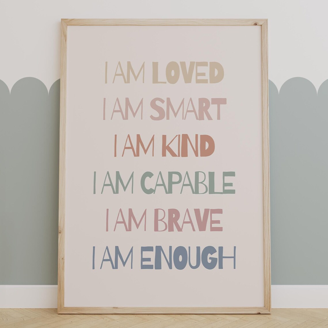 Kids Affirmations Typography I Am Loved Motivational Quote Poster