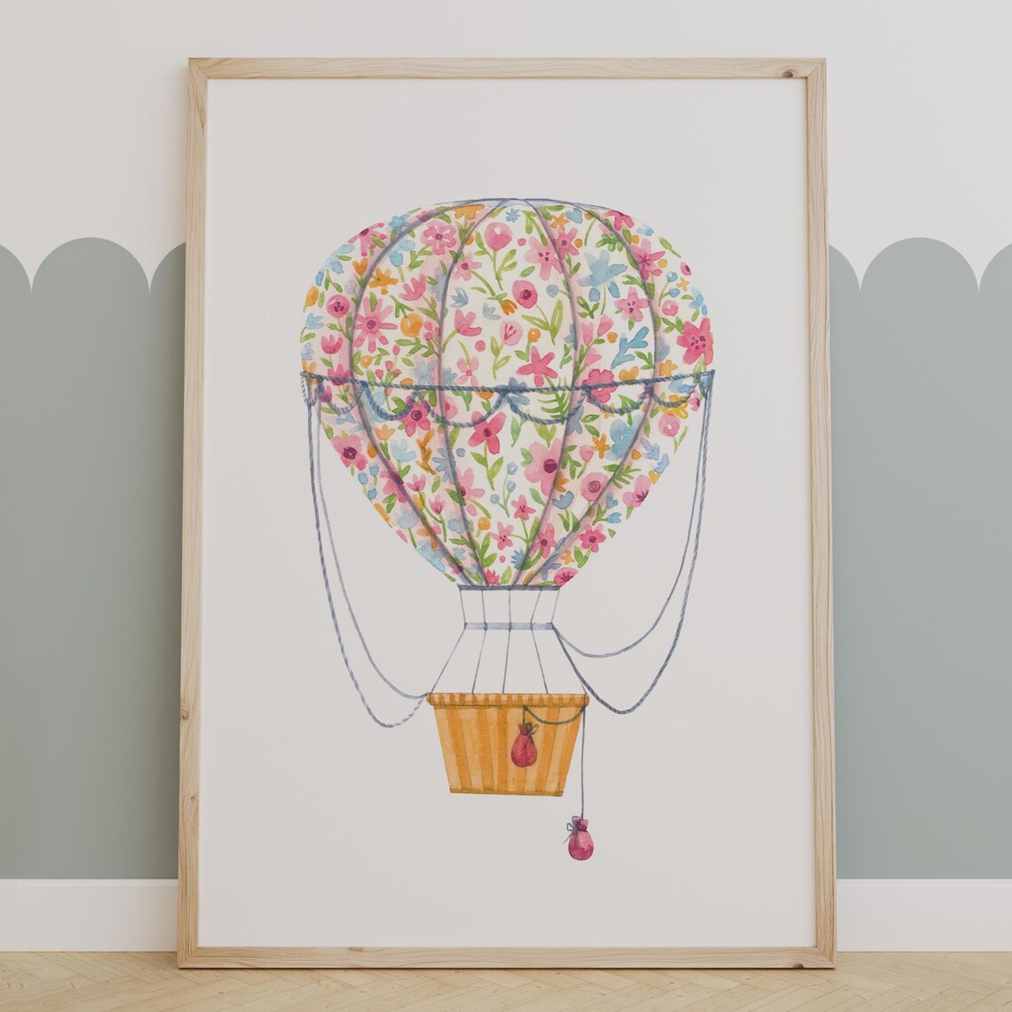Floral Watercolor Hot Air Balloon Adventure Themed Nursery Poster