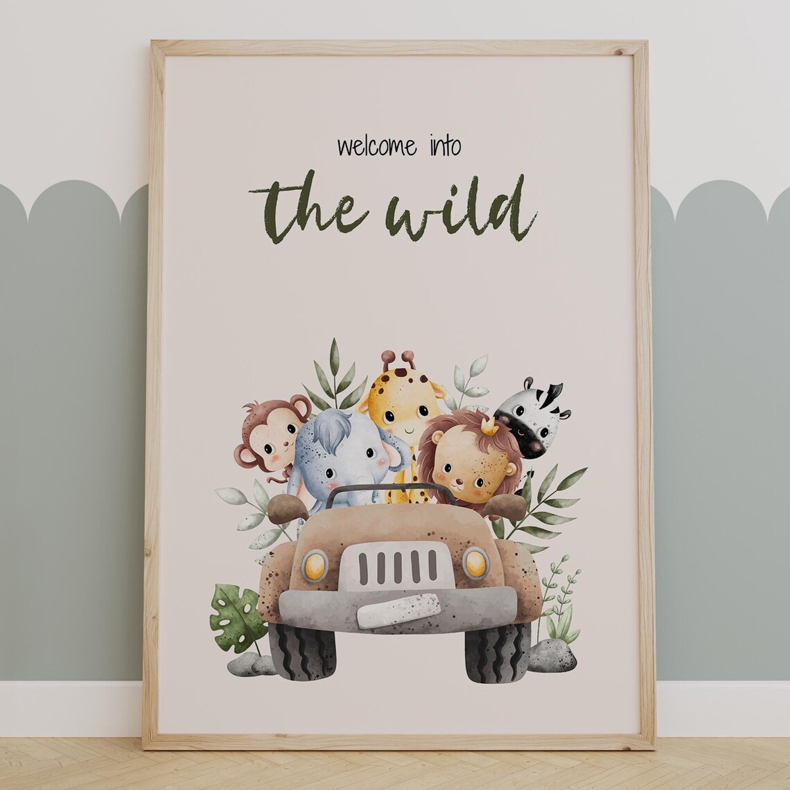 Welcome To The Wild Safari Jeep Animals Kids Room Decor Poster