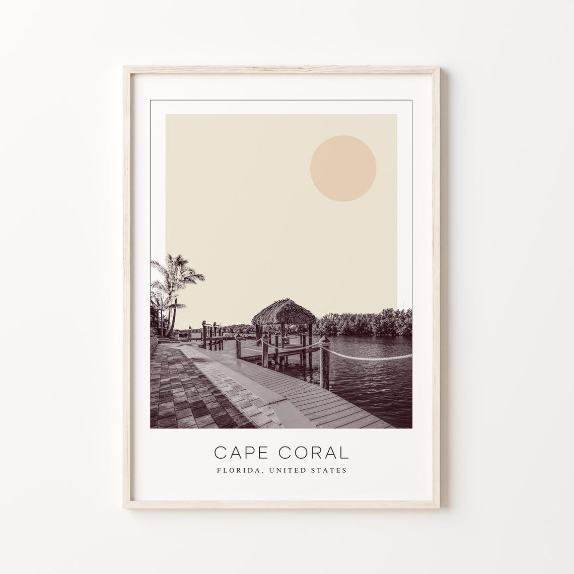 Cape Coral Florida Boardwalk Tiki Hut Minimalist Travel Poster