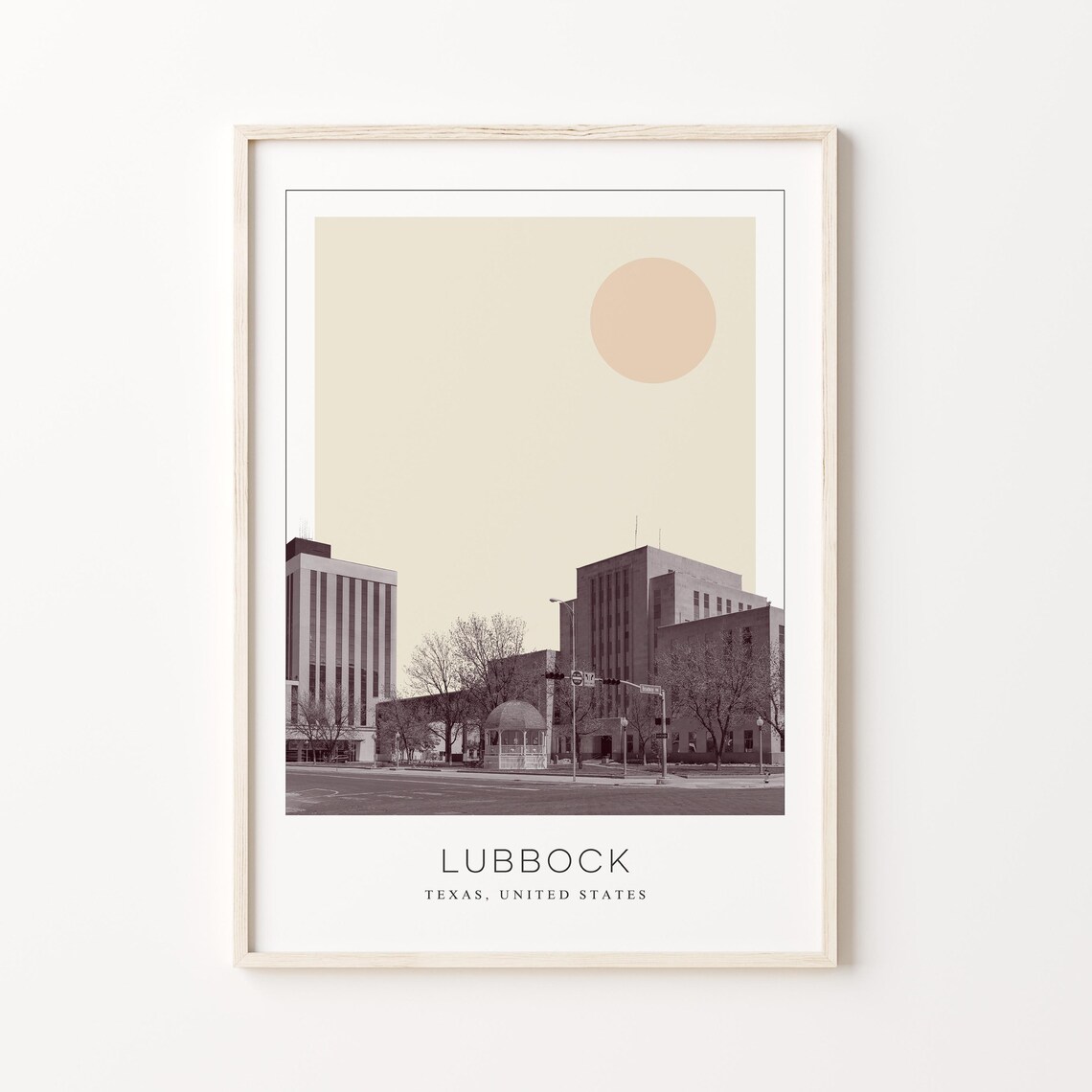 Lubbock Texas Downtown Street Scene Minimalist Travel Poster