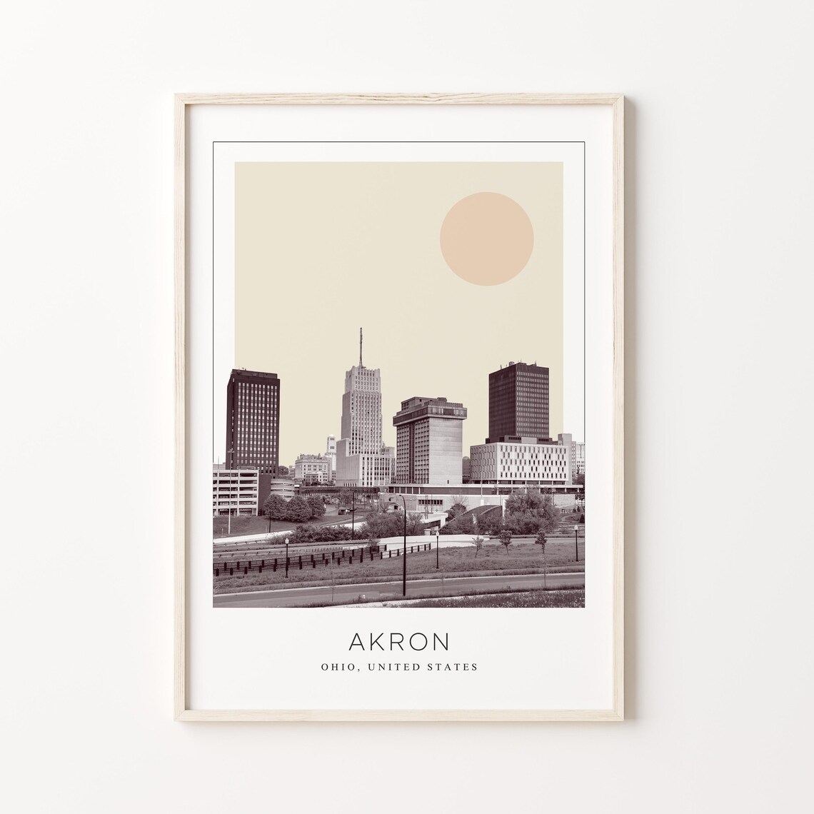 Akron Downtown Office Skyline Minimalist Ohio Travel City Poster