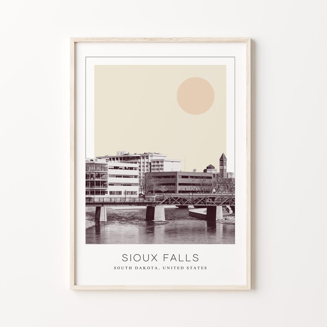 Sioux Falls River Bridge Clock Tower Minimalist Travel Poster