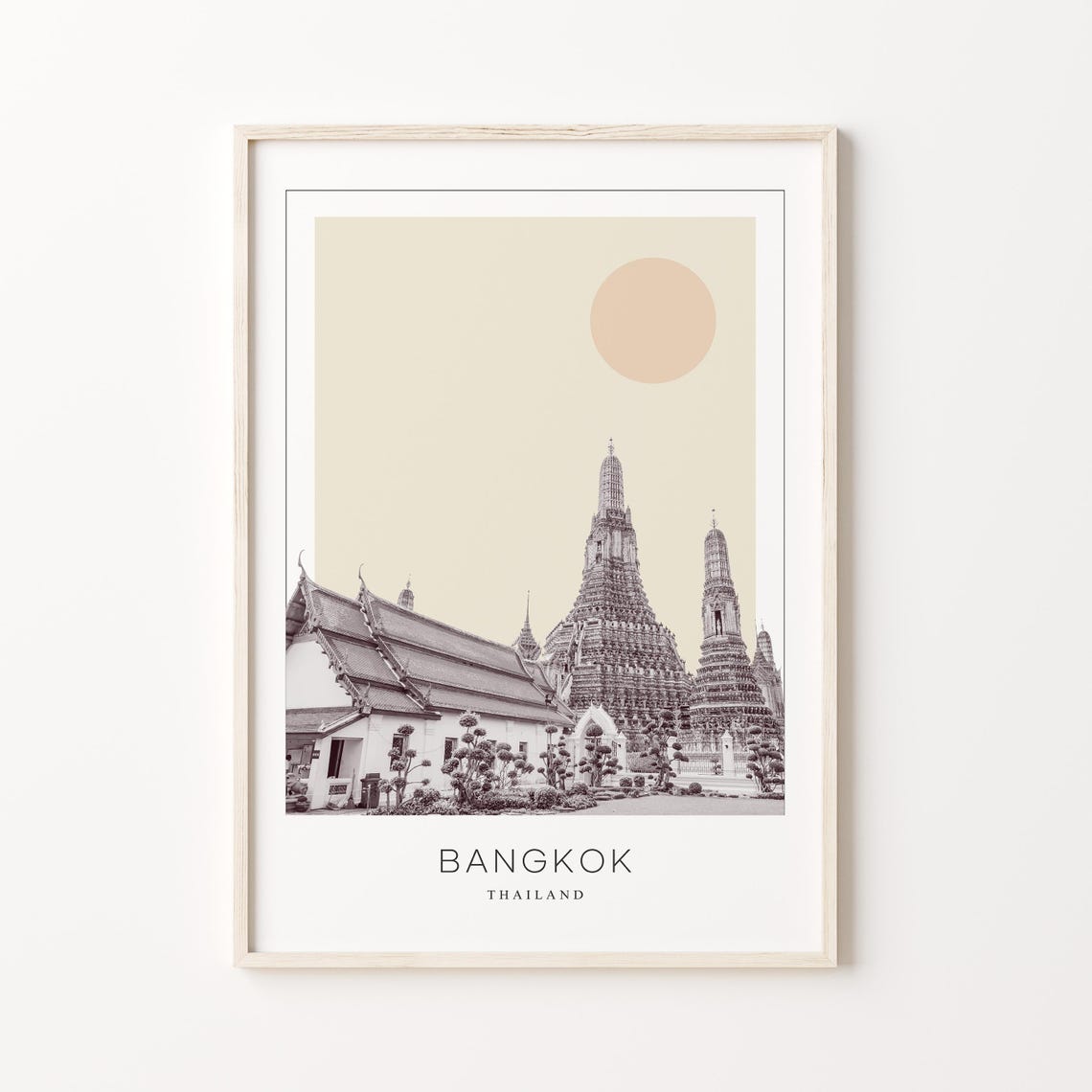 Bangkok Thailand Wat Arun Temple Spires Minimalist Travel Poster