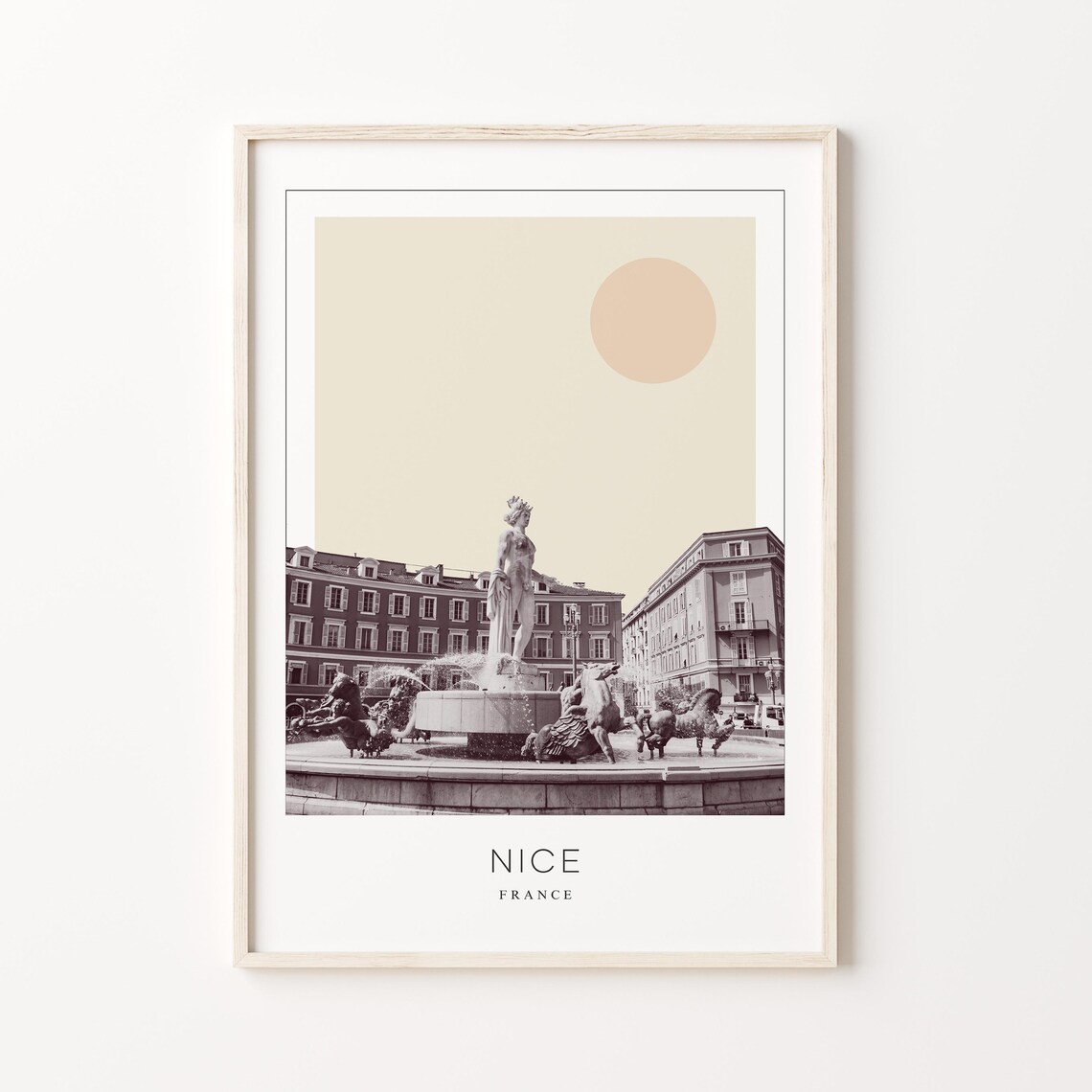 Nice France Fountain Statues Old Town Minimalist Travel Poster