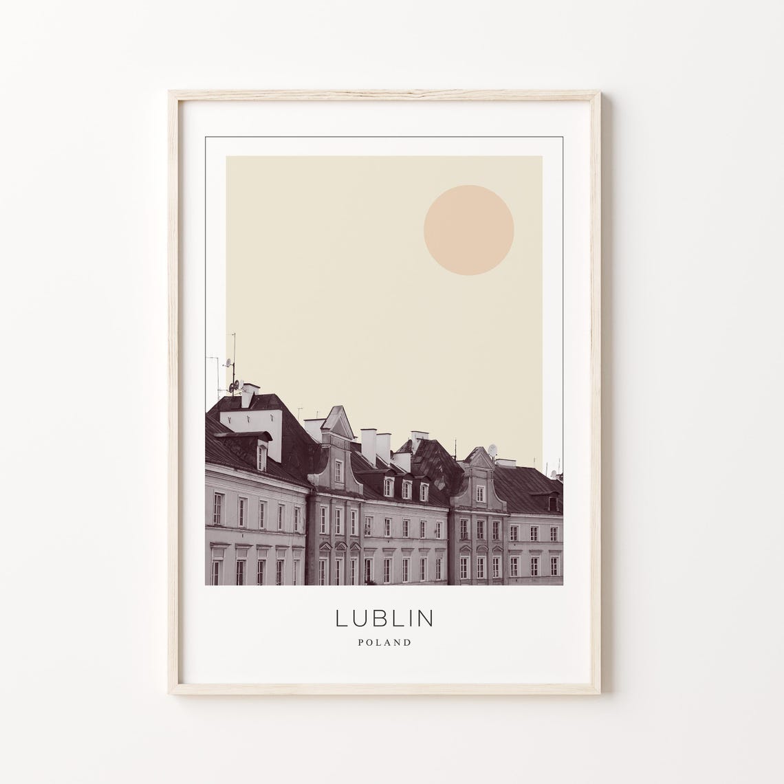 Lublin Poland Old Town Rooftops Minimalist Sun Travel Poster