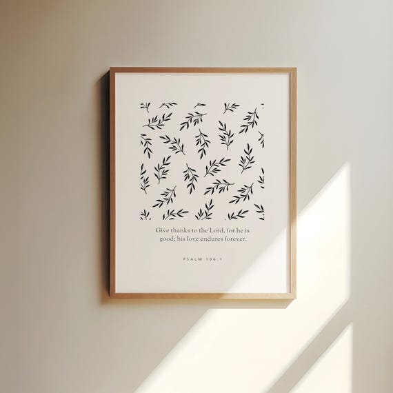 Psalm 1061 Give Thanks To The Lord Bible Verse Floral Christian Print Thanksgiving Wall Art Modern