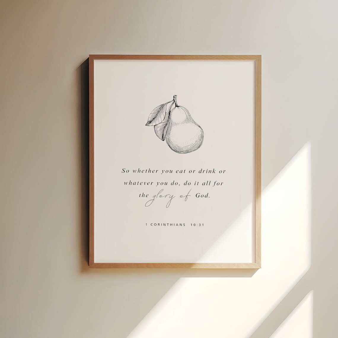 1 Corinthians 10:31 Pear Line Art Glory of God Scripture Kitchen Poster