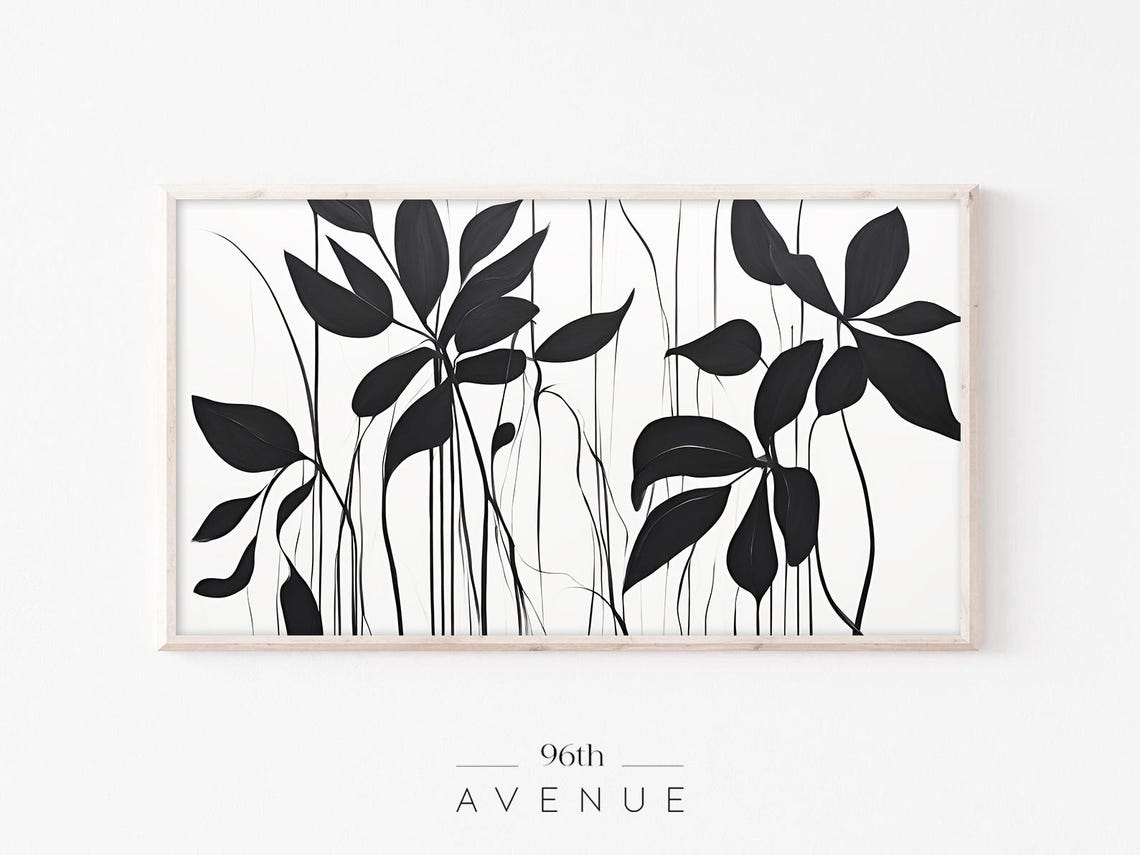 Black Botanical Leaves Silhouette Modern Minimalist Art Poster