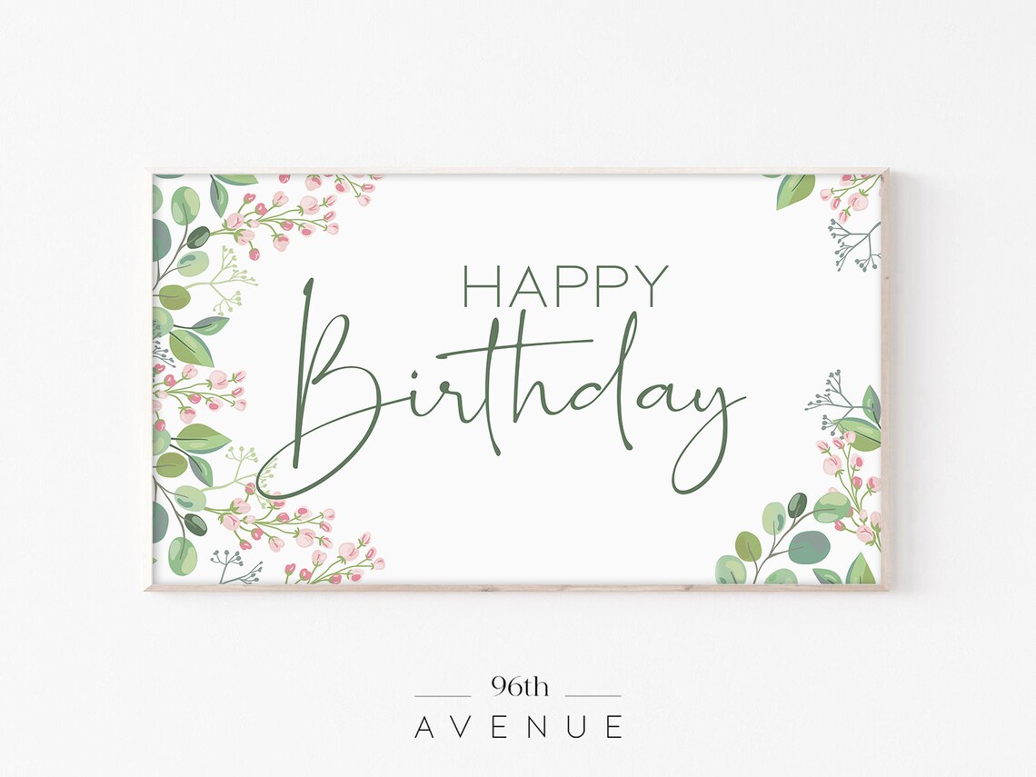 Happy Birthday Floral Art Print, Birthday Wall Decor