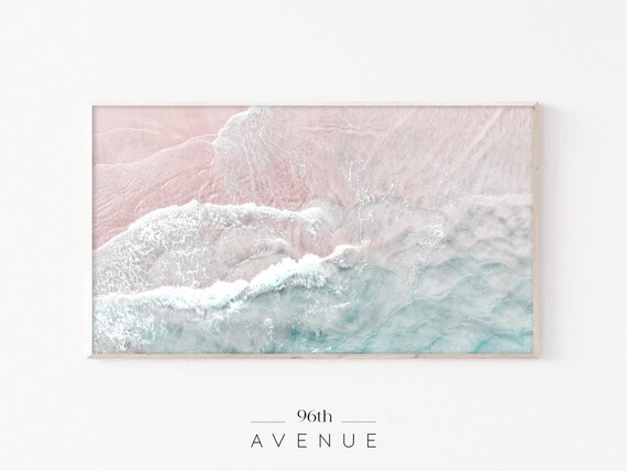 Pink Sand Aerial Beach Waves White Foam Turquoise Ocean Poster