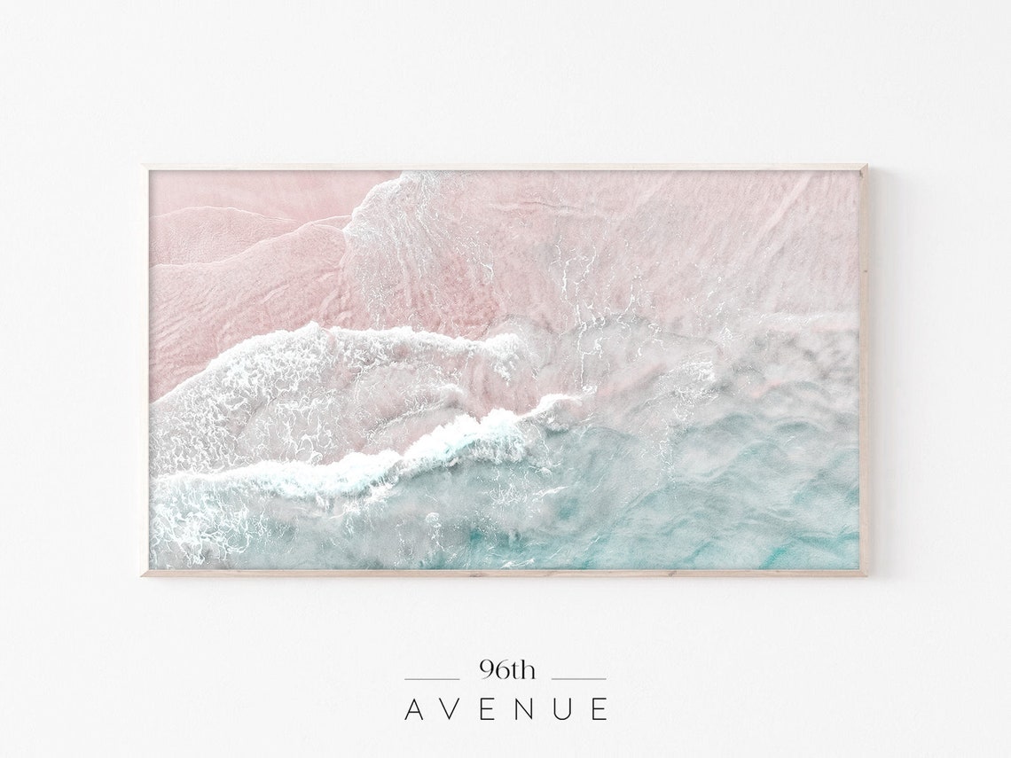 Pink Sand Aerial Beach Waves White Foam Turquoise Ocean Poster